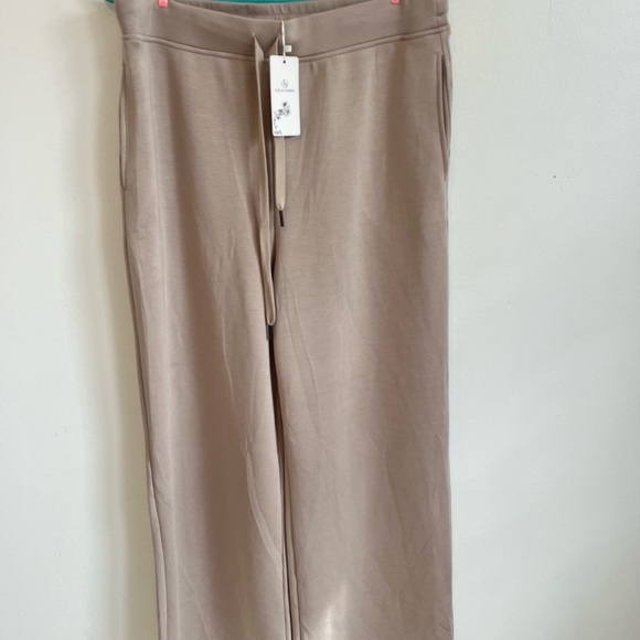 Lillusory Women Beige Elastic Band Drawstring Wide Leg Pants Boho Leisure Sz XL - Picture 1 of 6